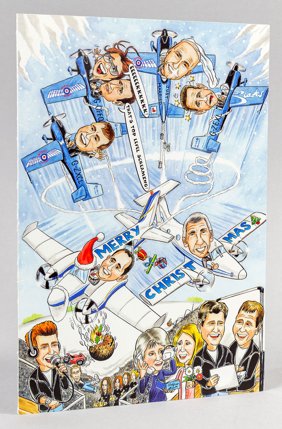 Caricature Christmas card for Sywell Aerodrome